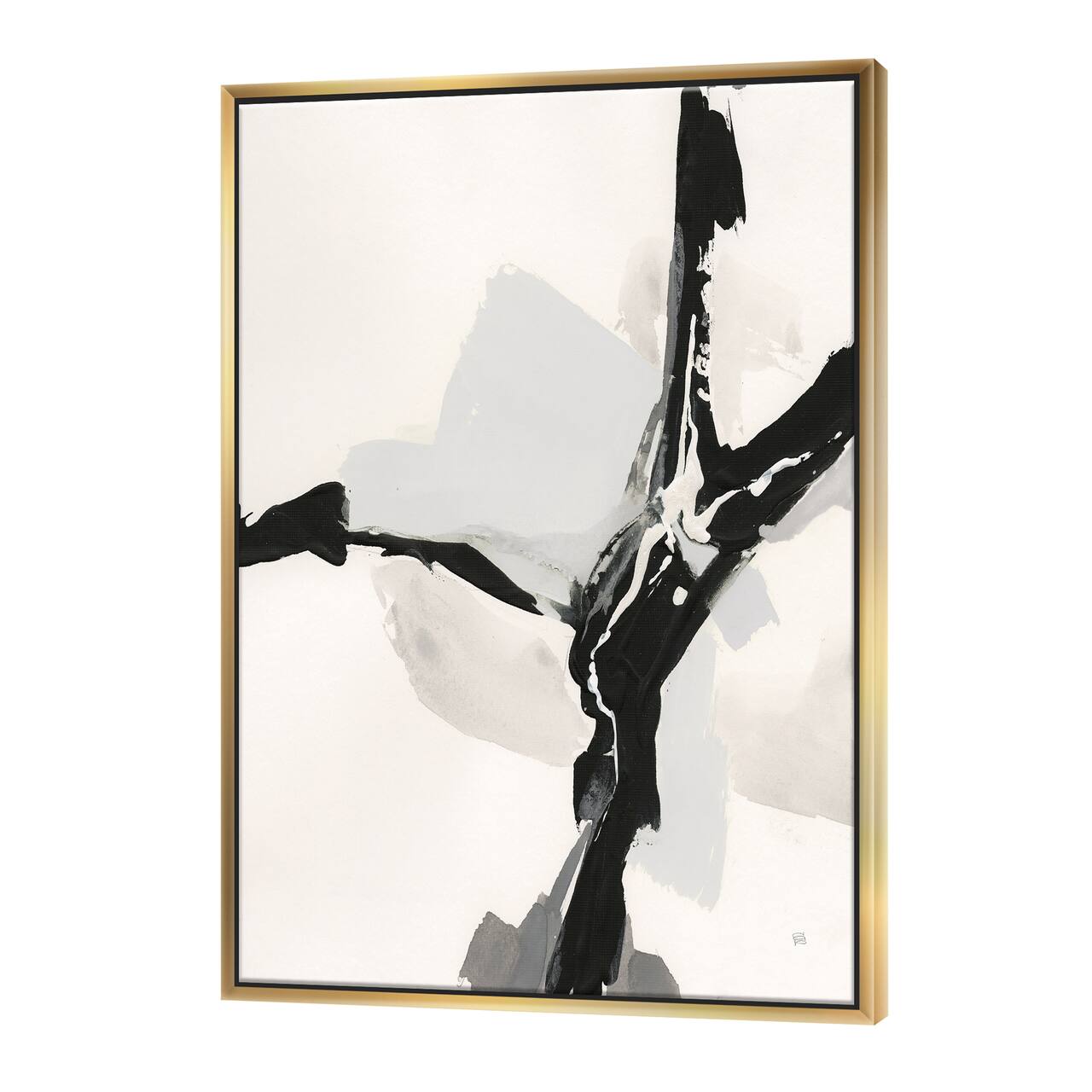 Designart - Abstract Neutral III - Mid-Century Modern Canvas in Gold Frame